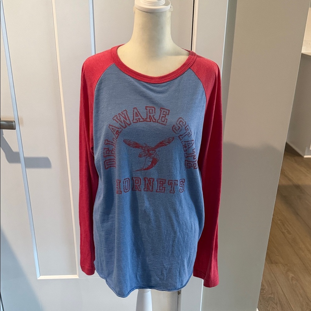 Delaware State University League Red and Blue Long Sleeve Tee